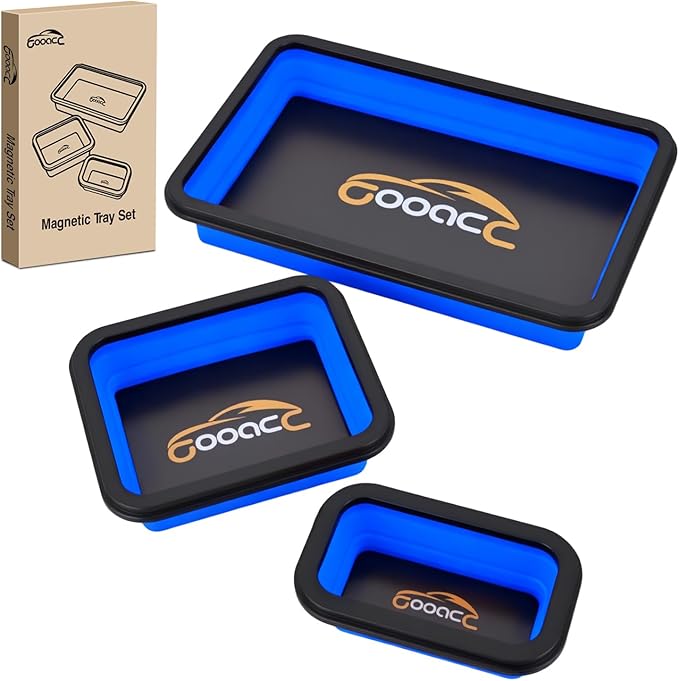 GOOACC 3 Sizes Collapsible Magnetic Parts Tray Set Blue Silicone Foldable Tool Trays Organizer for Screws Bolts Nuts Pins Washers and Other Small Metal Parts Double Sided Magnet Base