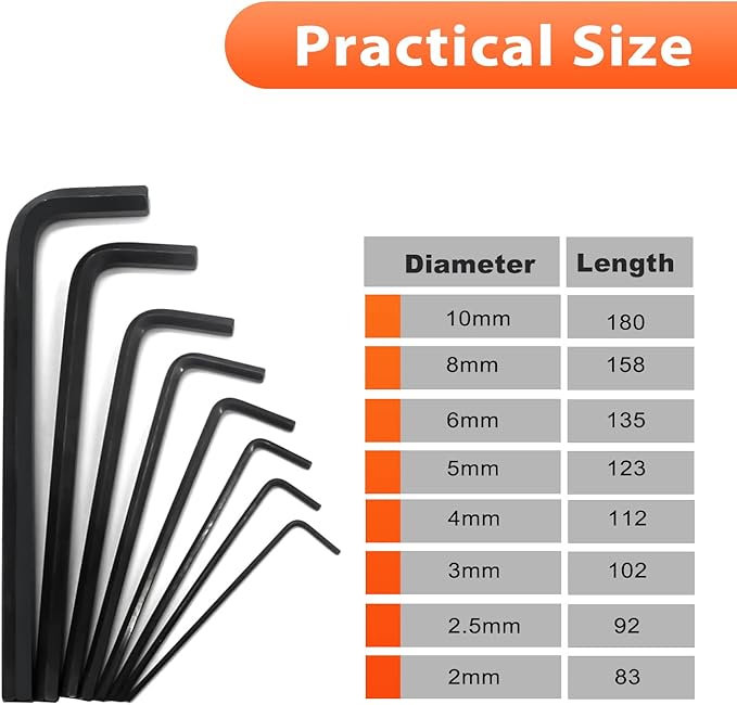 Allen Wrenches Sets, 8-piece Hex Key Set, Metric Sizes 2mm, 2.5mm, 3mm, 4mm, 5mm, 6mm, 8mm, and 10mm