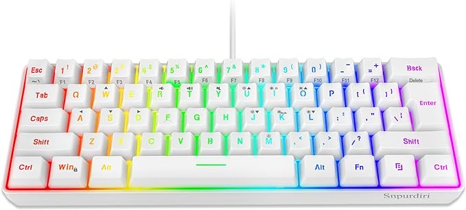 Snpurdiri 60% Wired Gaming Keyboard, 61 Keys RGB Backlit Wrist Rest Ultra-Compact Mini Waterproof Keyboard for PC Computer Gamer (White) | Backlit Ultra-Compact Mini Gaming Keyboard for PC Computer Gamer