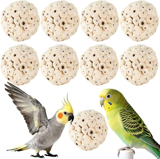 Bird Toys - 9Pcs 1.6" Natural Sola Balls, Cage Enrichment | Chewing and Shredding Parrot Toys | Ideal for Parakeets/Cockatiels/Conures/Lovebirds and Small to Medium Birds
