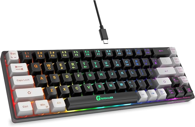 GEODMAER 65% Gaming Keyboard, LED Backlit Mini Wired Gaming Keyboard, Ultra-Compact Anti-Ghosting No-Conflict 68 Keys Gaming Wired Keyboard for PC Laptop Gamer