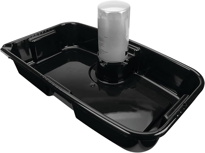 Performance Tool W4079 11-Quart Oil Drain Pan, Chemical-Resistant, Oil Filter Stand, Black