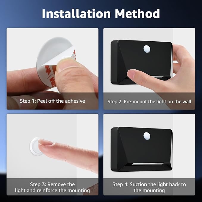 uuffoo Rechargeable Motion Sensor Wall Light, Magnetic Linkage Multi-Sensor Stair Lights with 3 Brightness Levels, Wireless Battery Operated Indoor Wall Lamp for Closet Bedroom Hallway(Black)