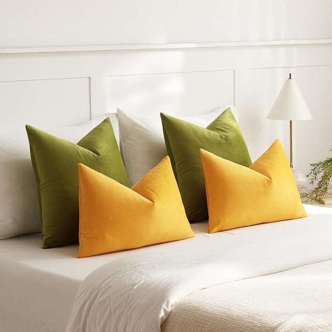 Throw Pillow Covers 16x16 Chartreuse: Pack of 2 Cozy Soft Velvet Square Modern Luxury Decorative Throw Pillow Cases for Sofa Couch Living Room Bed Home Decor