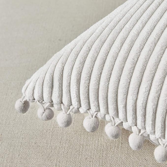 Fancy Homi 26x26 Pillow Covers Set of 2, Euro Pillow Covers with Pom-poms, Cream White Big Throw Pillow Covers for Couch Bedroom 66x66 cm