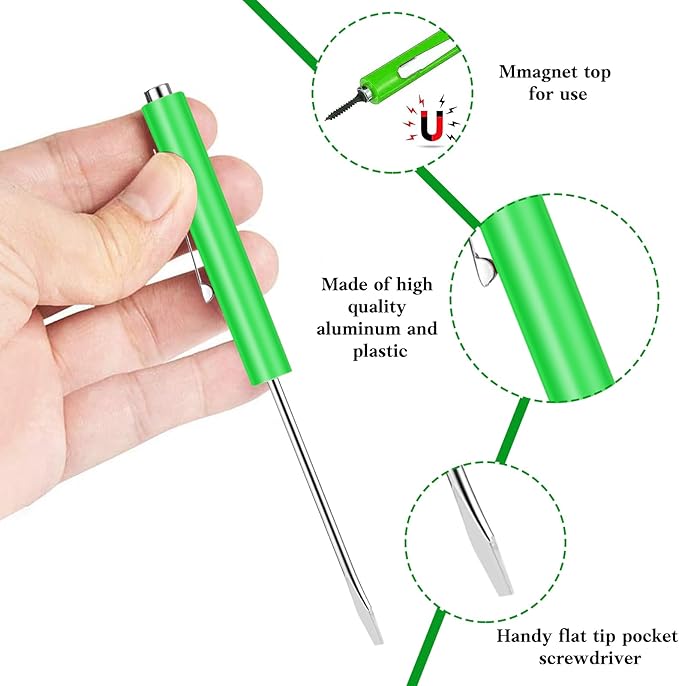 60 Pieces Pocket Screwdriver Mini Tops and Pocket Clips Magnetic Slotted Small Screw Driver with a Single Blade Head for Mechanical, Electrician(Green)
