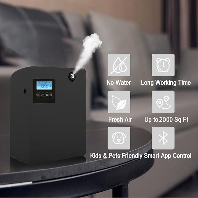 Smart Scent Air Machine for Home, Bluetooth & WiFi Hotel Scent Diffuser with Cold Air Tech, 300ML Waterless Essential Oil HVAC Scent Diffuser for Large Room, Office, Spa(Black)