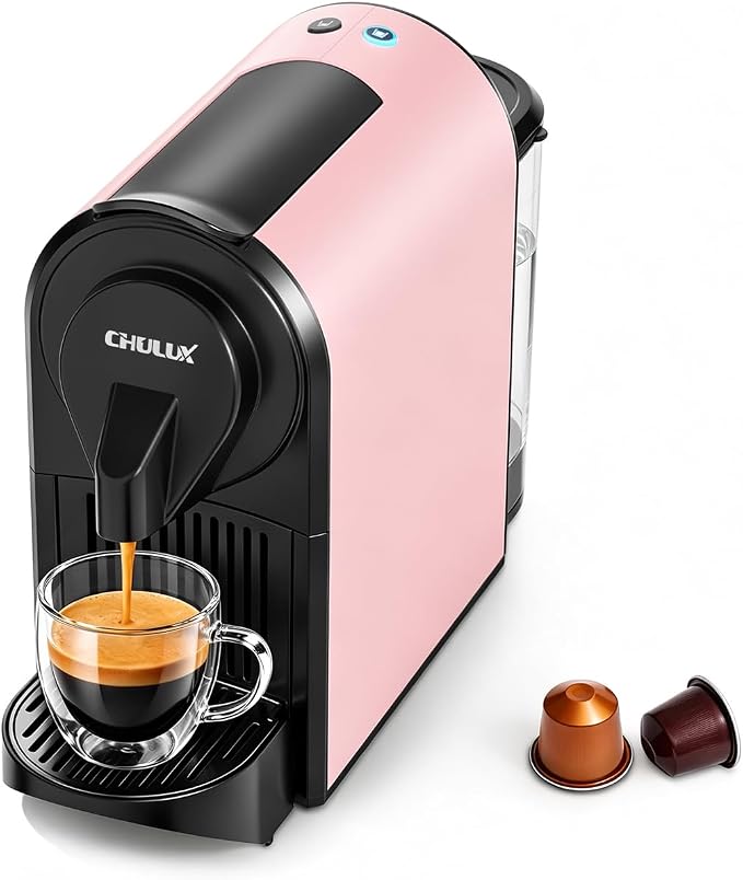 CHULUX Bafè-Pro Compact Espresso Machine 20 Bar for Nes Original Pods, Pink | 1400W Rapid Heating, Espresso Lungo Buttons, Used Capsule Drawer, Auto-Eject System, 24oz Removable Reservoir, Mini Footprint
