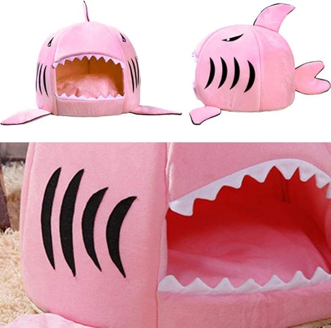 Shark Shaped Pet Dog Puppy Bed Warm Cat Bed House Nest for Autumn Winter Blue XXS