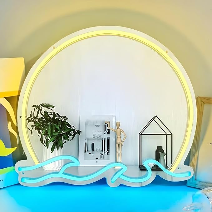 LED Mirror Neon Lights Light Up Dressing Mirror Cat/Shine Heart/Bat/Butterfly Shape Neon Mirror Sign for Modern Home Girl Room Bathroom Salon Wall Art Decor Gift For Girlfriend USB Powered