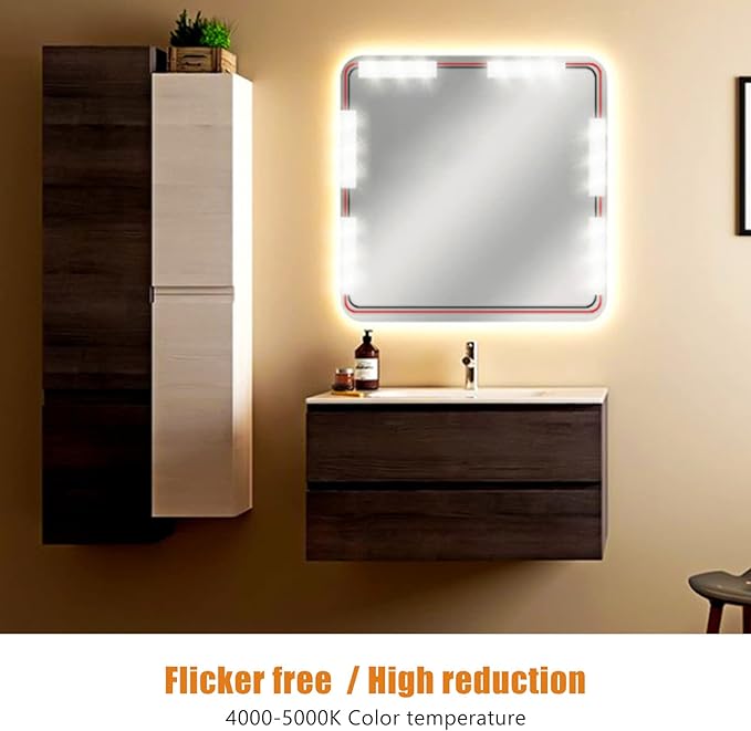 LED Makeup Mirror Light, 2 Strings USB Plug in Strip Light with Adjustable Brightness, 4000 to 5000K Color Temperature ABS Material for Vanity Mirror (2s 2.7V -3.4V 230MA-240mA)