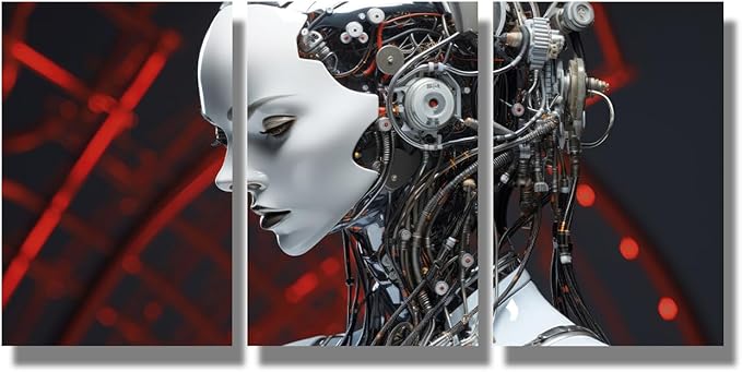 LSIUHWUWI Bedroom Wall Decor 3 Panel Futuristic AI with Striking Details Artwork Print on Canvas for Living Room Bedrooms Wall Decorations, Wooden Framed Ready to Hang 12x16inchx3
