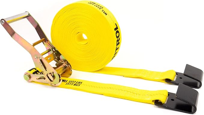 US Cargo Control Flat Hook Ratchet Strap 2 Inch x 50 Foot, 10,000 LBS Break Strength, Hay Hauling Straps, Heavy Duty Tie Downs for Flatbed Trailer or Truck, Secure Hay Balers