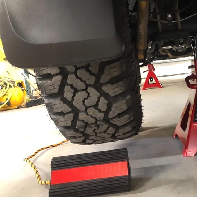 Wheel Chocks Rubber Heavy Duty Trailer Wheel Chocks with Red Reflective Visibility Tape and Yellow Nylon Rope 8.27" x 4.53" x 3.94" (Comes with Spare Red Reflective Strip)