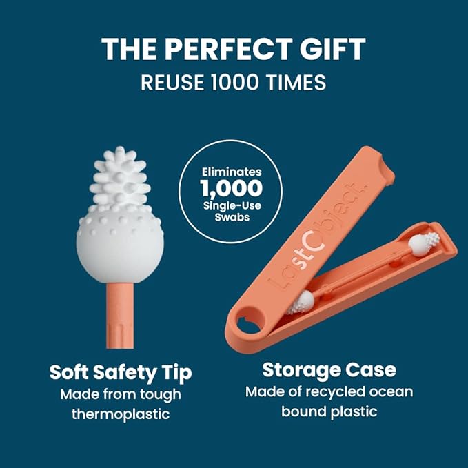 LastSwab® Reusable Cotton Safety Swabs for Baby Ear Cleaning - The Sustainable and Sanitary Alternative to Single-Use Q Tips - Easy to Clean and Zero Waste - Convenient Travel Case Holder