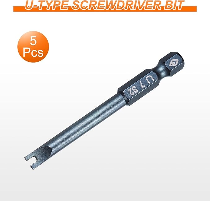 HARFINGTON 5pcs U-Type Screwdriver Bit 1/4" Hex Shank U7 Magnetic Head 2.6" Length S2 Steel U-Shaped Screw Driver Bit for Repair Work Electric Screwdriver, Blue
