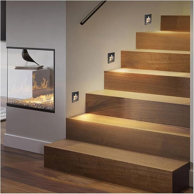 3W Motion Sensor Stair Lights 3000K Recessed LED Step Light Indoor Stair Step Wall Lamp Staircase Bedroom Decoration 10Pcs Black