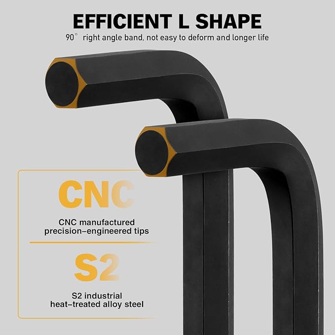 ELEAD 15-Piece Metric Hex Key Allen Wrench Set with Extension Bar, 1.27-10 MM, Long Arm Ball End Design, Heat-Treated S2 Steel