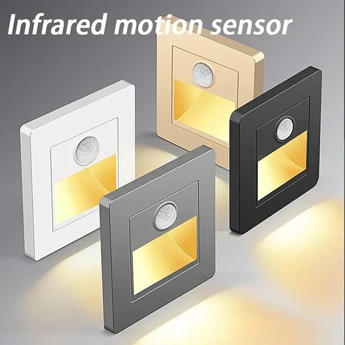 2 Pack LED Motion Sensor Night Light Infrared Human Body Induction Lamp, Recessed Stair Lights Indoor, Night for Hallway, Stairway, Bathroom, Bedroom, Kitchen