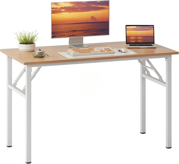 Need Office Computer Desk 47.2x23.6 in Sturdy Folding Laptop Table Pink Oak | White Frame Writing Gaming Work Table/Foldable Home Office Desk/Sewing Table, No Assembly Required