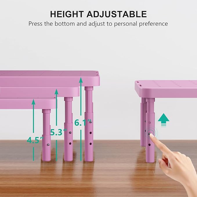 WALI Computer Monitor Stand for Desk, Adjustable Laptop Riser, Desk Monitor Stand Underneath Storage for Office, Home, School Supplies (PTT001-P), 1 Pack, Pink