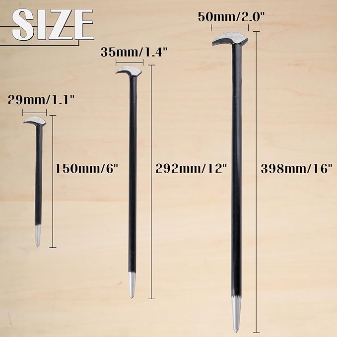 3PCS Rolling Head Pry Bar Set Heavy Duty Indexing Pry Bar Set for Automotive Machinery Aligning & Prying, 6 Inch 12 Inch 16 Inch Automotive Pry Bars Hand Tool Pry Tool, Carbon Steel