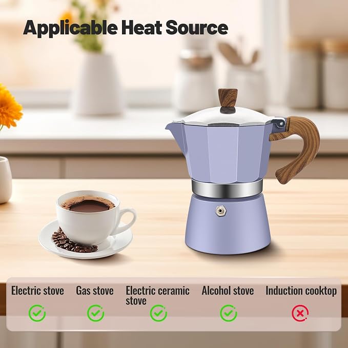 9 Cup Aluminum Moka Pot Classic Stovetop Espresso Coffee Maker 450ml 15oz Coffeemaker Percolator Mocha Pot Greca Coffee Maker Cafe Makers for Italian and Cuban Café Brewing Purple