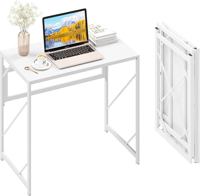 Elephance Folding Desk Writing Computer Desk for Home Office No-Assembly | Study Office Desk,Foldable Table for Small Spaces,31.5 Inch,White