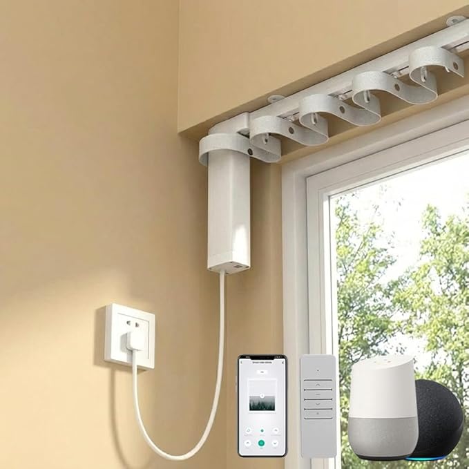 ZigBee 3.0 Smart Curtain Motor with Ripple Fold Track, Mini Silent Electric Drapery System, 1.2N.m App Voice Control Compatible with Alexa & Google Home (7 meters (275.6 inches))