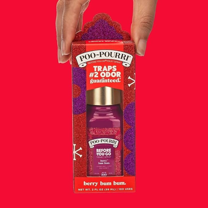 Poo-Pourri Berry Bum Bum Before-You-Go Toilet Spray To Trap Odors and Leave Bathrooms Smelling Great, with a Blend of Cranberry, Clove and Honey Essential Oils for a Holiday Scent Poo Spray, 2 oz