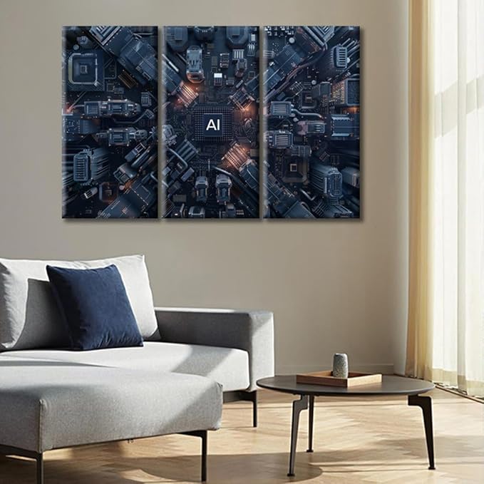 3 Pieces Artificial Intelligence Concept Wall Art Advanced Circuitry Wall Decor Motherboard Digital Chip Canvas Prints Pictures Modern Living Room Bedroom Office Home Decor Artwork (42"Wx28"H)
