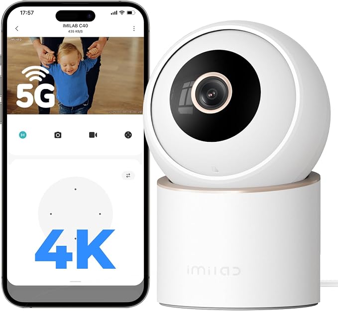 IMILAB 4K 8MP Security Camera Indoor, 360�� View Pet/Dog/Baby Camera with Xiaomi Home App, 2.4G/5G WiFi Plug-in Room Cam, Color Night Vision, Pet&Human Track, Two-Way Audio, No Subscription(C40)