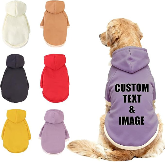 Custom Dog Hoodie, Personalized Sweatshirt with Photo Text Name Logo, Customized Hooded Sweater for Small Medium Large Dogs & Cats (Purple, Large)
