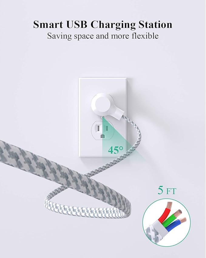 2 Pack Power Strip Surge Protector, 6 Outlets 4 USB Ports (2 USB C) 5Ft Long Extension Cords, Flat Plug Overload Protection Outlet Strip, Wall Mount for Home, Office and Dorm Essential, ETL Listed