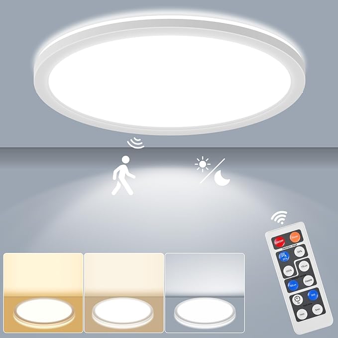 LEZOE 18W Motion Sensor LED Ceiling Light Wired, 1800lm 8.7Inch 2700K/4000K/6500K IP54 Flush Mount Lighting Fixture with Remote, Radar Motion Activated Ceiling Lamp for Hallway Porch Stair Closet