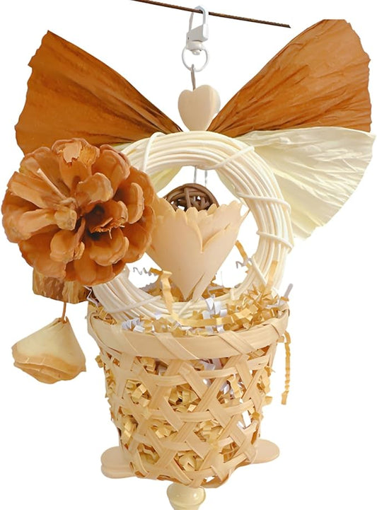 Bird Toys Foraging Shredder Hanging Toys Rope Perch with Bell Parakeet Toy Parrot Swing Climbing Standing Toys Bird Cage Accessories for Conure Cockatiel Budgies Lovebird, Brown