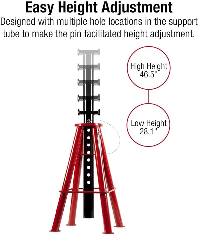 Sunex 1410 10-Ton, High Height, Pin Type, Jack Stands, Pair
