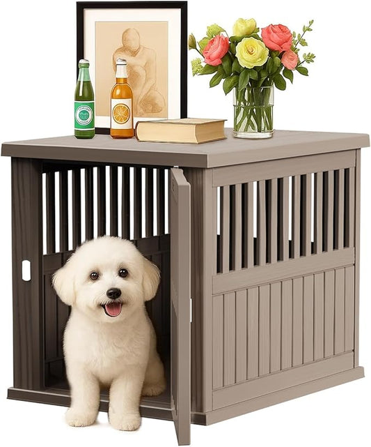 30 INCH Small Dog Crate Furniture Lockable Dog Kennel Indoor Dogs Cage Heavy Duty Decorative Plastic Pet Cage End Table for Small/Medium Dogs,Grey