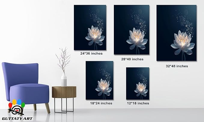 Zen Lotus Canvas Wall Art, Black White Zen Bathroom Wall Art Lotus Picture, Floral Spiritual Meditation Painting Artwork, lotus flower pictures bathroom decor zen painting for Yoga Spa 24x36 inch