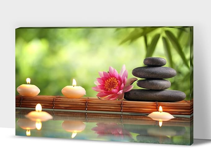 Zen Wall Art Decor, Modern Bathroom Zen Decor Wall Art, Canvas Wall Art for Spa Zen Room Decor, Green Bamboo Forest and Black Pebble Relaxing Art Prints for Office Meditation Decor 28x40 Inches
