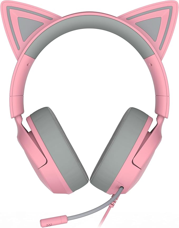 Razer Kraken Kitty V3 X Wired Gaming Headset, Kitty Ears, Pink | HyperClear Cardioid Mic, 40 mm Drivers, 7.1 Surround Sound, Comfy Ear Cushions, Cross-Platform via 3.5mm PC, PS5, Xbox
