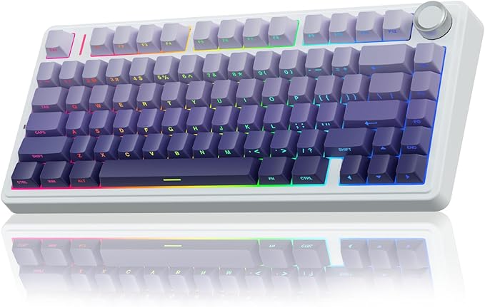 AULA F75 Pro Wireless Mechanical Keyboard,75% Hot Swappable Custom Keyboard,RGB Backlit,Pre-lubed Linear Switches,Side Printed PBT Keycaps Mechanical Gaming Keyboards,Gradient Purple