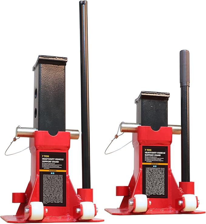TCE ATZ70006PU Torin Heavy Duty Jack Stands: Pin Style Jack Stand with 2 Casters and Handle, Easily Portable Car Stand for Car SUV, Truck and Pick Up, 7 Ton (14,000 lb) Capacity, Red