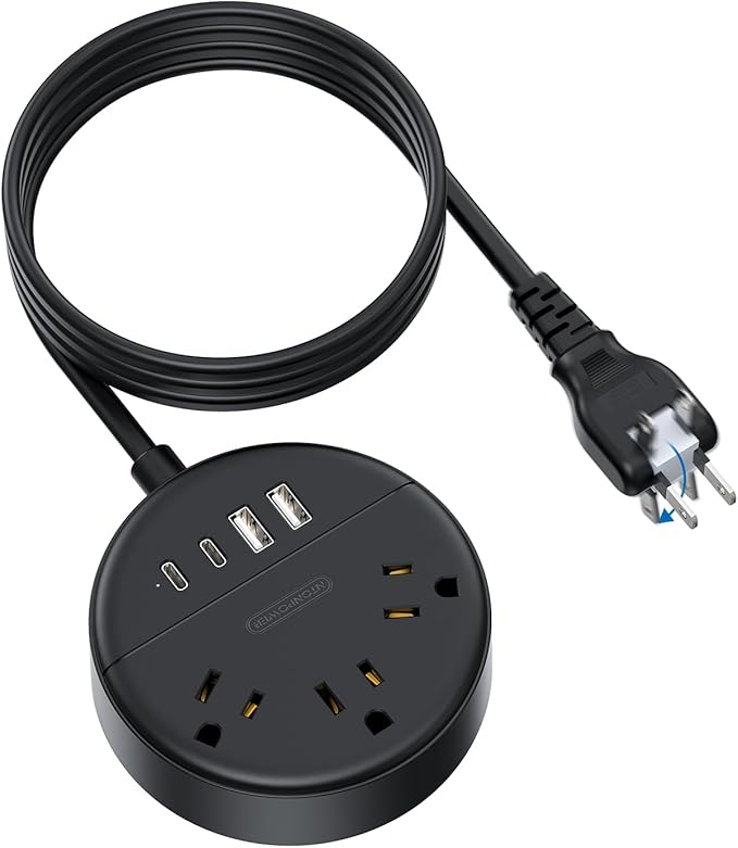 NTONPOWER 2 Prong Power Strip, 1875W 2 Prong to 3 Prong Outlet Adapter, 2 Prong Extension Cord 5 ft, Rotating Plug, Wall Mount, 3 Outlet 2 USB A+2 USB C, Two Power Strip for Travel, Older House, Dorm