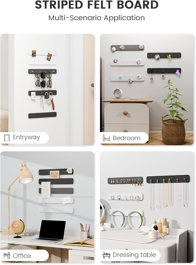 Fluxynara 13" x 2" Felt Wall Panels, Concrete Echo | 5-Pack Cork Board Alternative with 35 Push Pins, Adhesive Mounting for Bedroom Door or Home Office