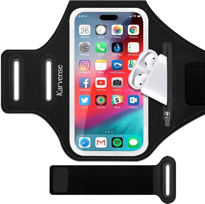 Phone Holder for Running-Karvense Phone Arm Bands w/Earphone Bag for Running&Gym& &Workout&Jogging, Cell Phone Armband for iPhone 17 Pro Max/16 Pro Max/15 Pro Max, Samsung Galaxy S Ultra/Plus- 6.9������