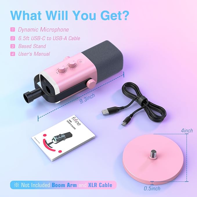FIFINE AmpliGame AM8P XLR/USB Dynamic Microphone for Gaming Recording | PC Microphone with Controllable RGB, Headphones Jack, Mute Button, for Streaming Podcasting Voice-Over YouTube Video, Pink