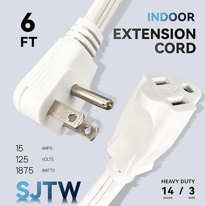 EP 6 Ft Heavy Duty Appliance Extension Cord - 14 Gauge 3 Prong SPT-3 Cable Wire, Ideal for Air Conditioners, Refrigerators, and Major Appliances - Indoor Use, White