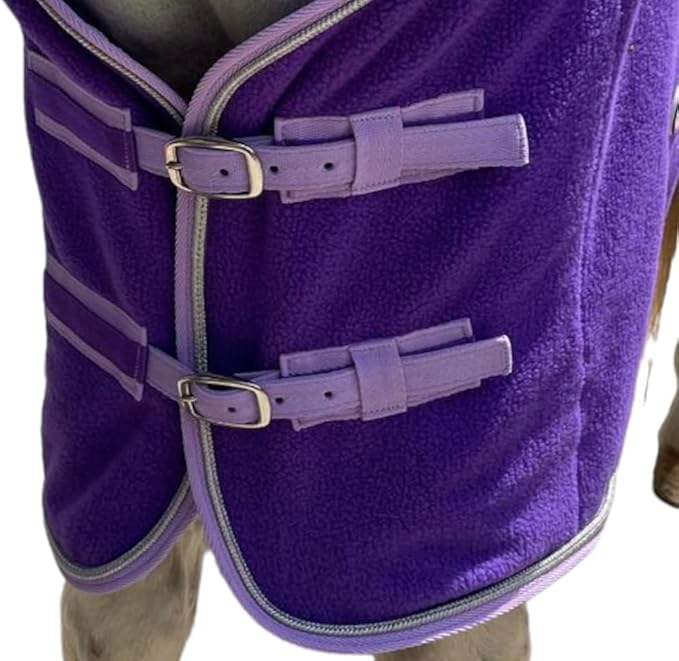 Majestic Ally Anti Pill Fleece Horse Blanket/Sheet with Silver Braided Rope (Purple, 74)