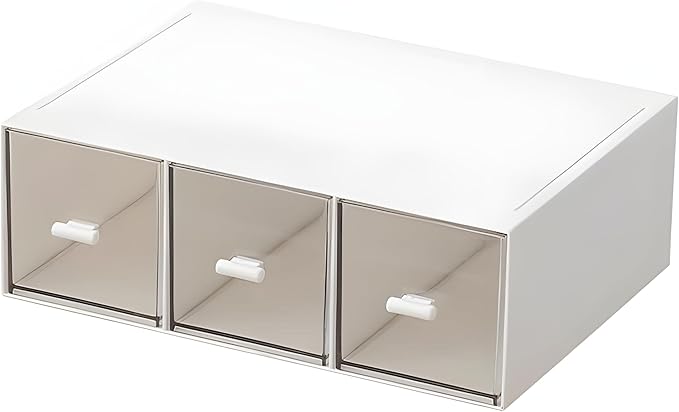 Desk Drawer Organizer, Stackable Storage Drawers, Plastic Compact Desk Storage Box Great for Office School Home Small Space - Large 3 Drawers (White)